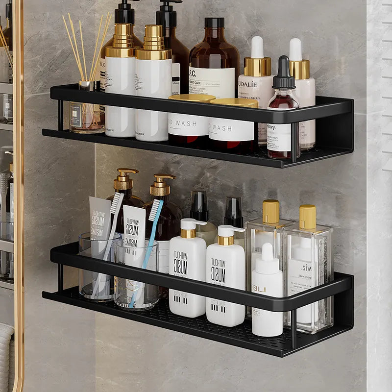 Wall-Mounted Bathroom Organizer Rack with Drainage Holes – Waterproof Metal Design for Shower, Sink & Kitchen | Thomler