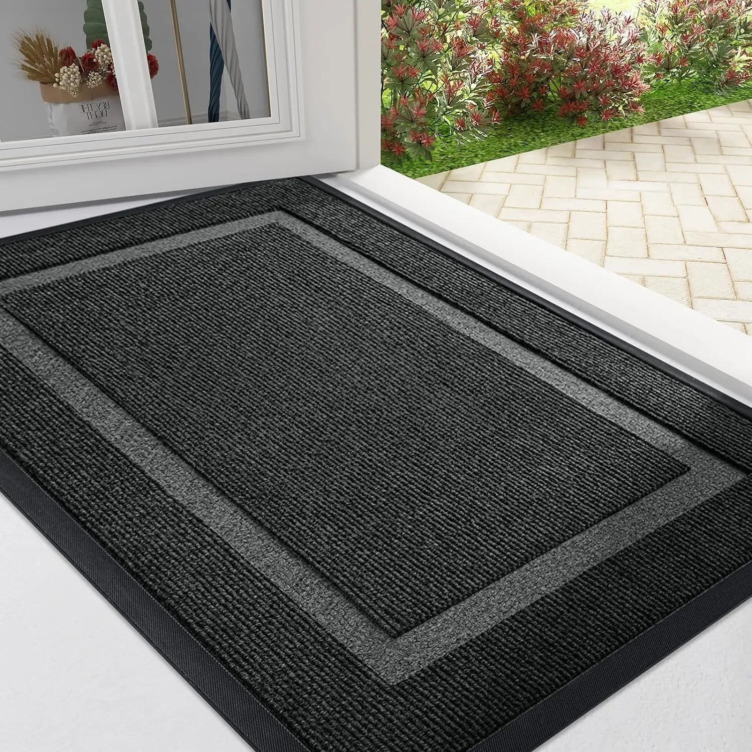 Doormat Rubber Low Profile Indoor Outdoor Entrance Hallway Patio Non Slip Dirt Trapping Weather Resistant Floor Mat | Thomler