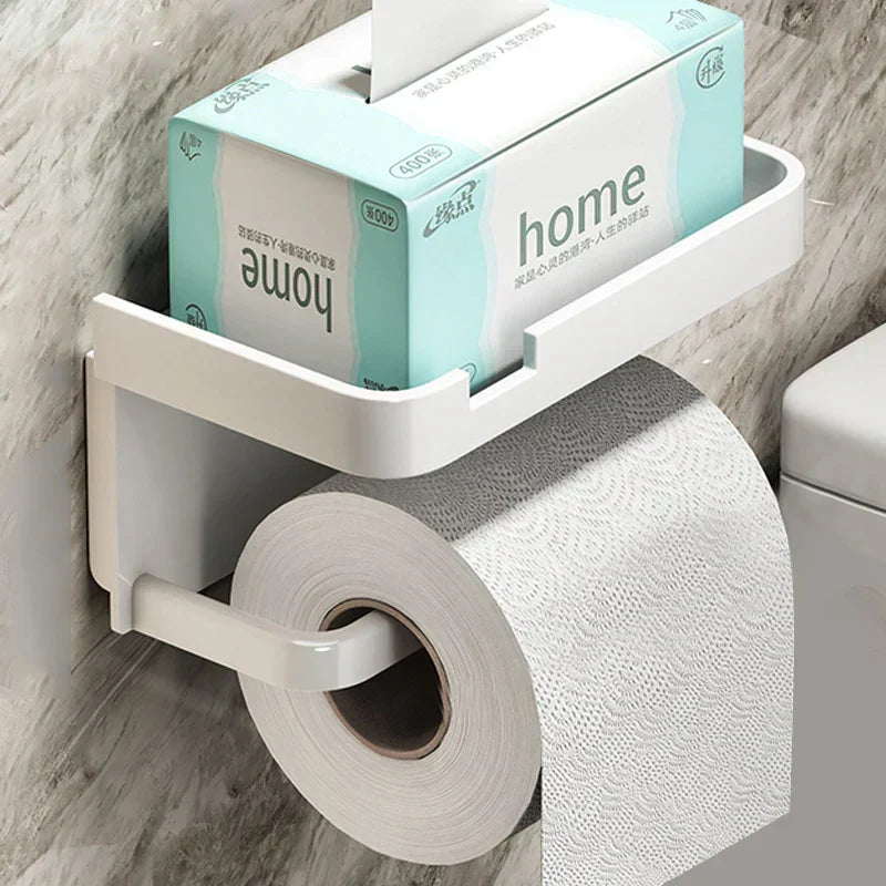 Toilet Roll Holder Aluminium 18.3 cm 7.2" Black Wall Mounted Bathroom Shelf Phone Storage Organiser | Thomler