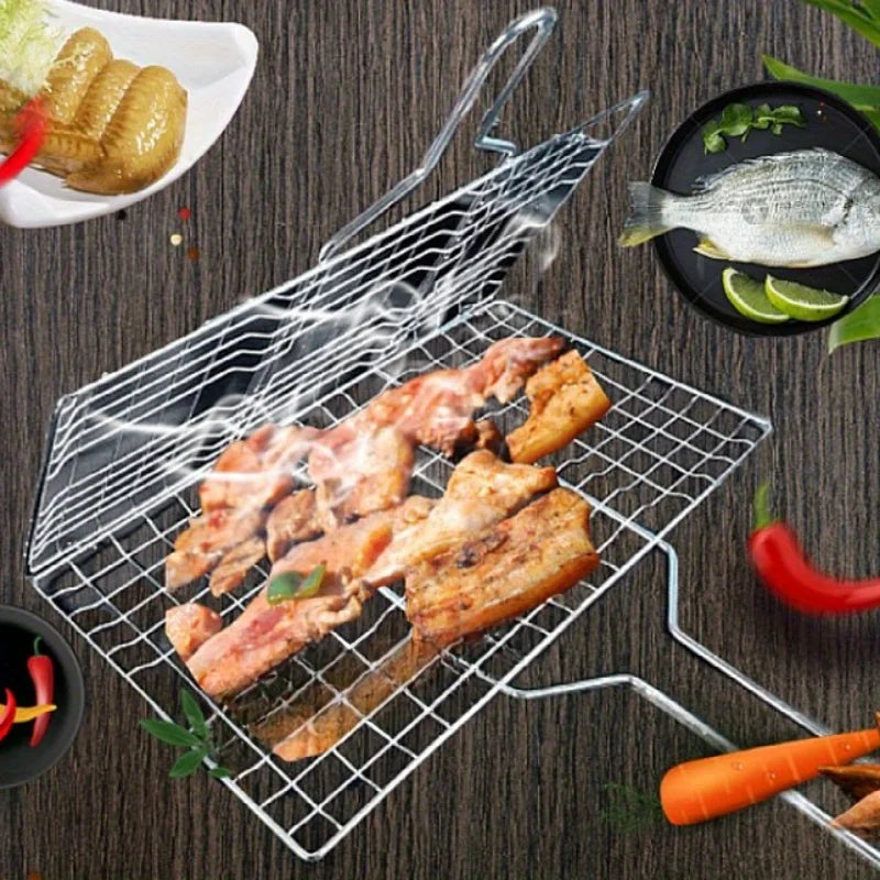 Folding Grill Basket with Non-Stick Coating for Vegetables, Fish & Steak – Heat-Resistant Stainless Steel BBQ Grilling Accessory for | Thomler
