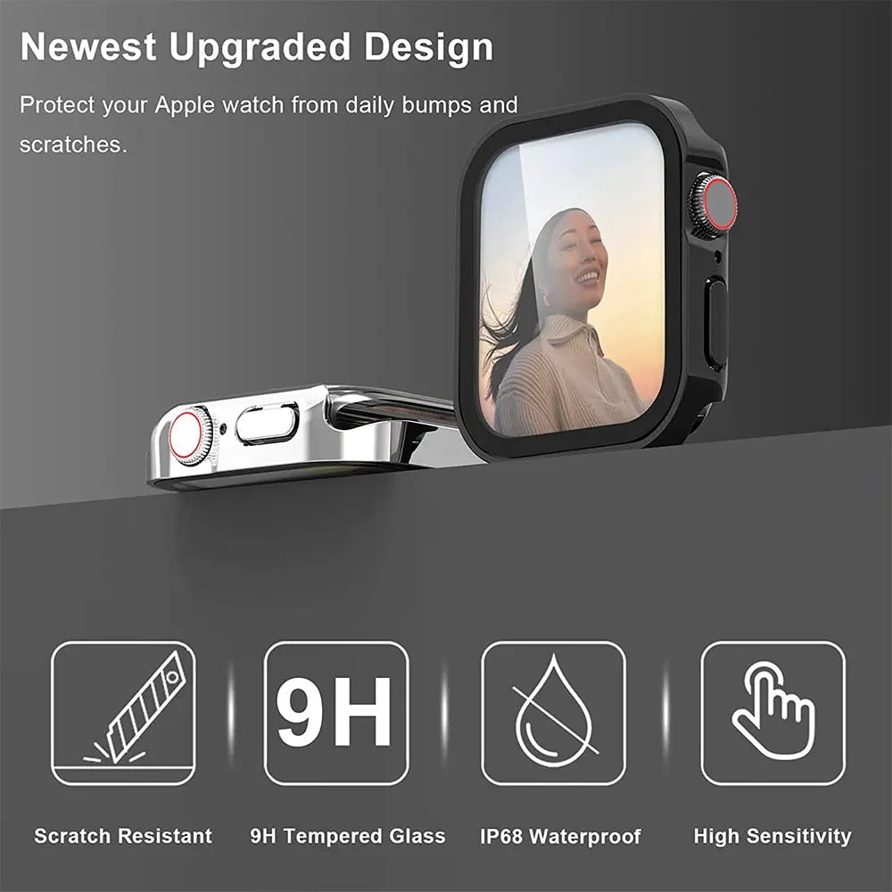 Snap-On Full-Coverage Screen & Body Shield for Apple Watch Series 4-9 – Tempered Glass & PC Armor | Thomler