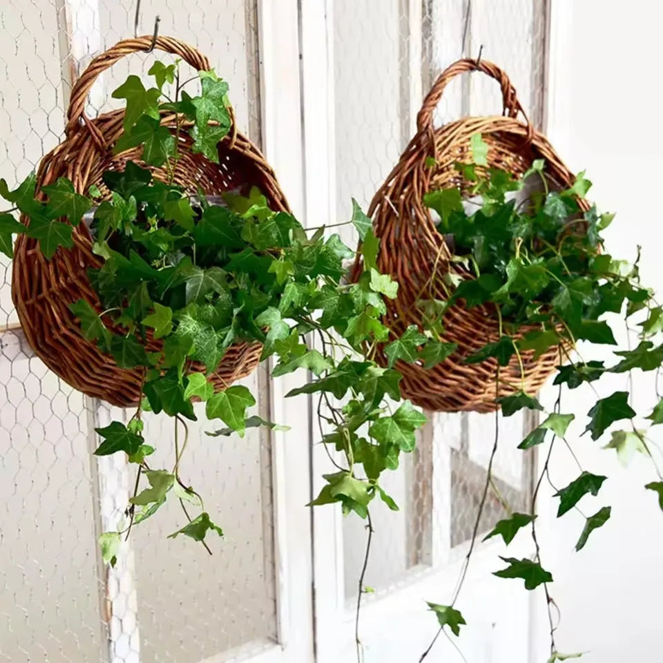 Wall Planter Basket Rattan 30.0 cm Natural Indoor Outdoor Hanging Flower Pot Holder Garden Balcony Decor | Thomler