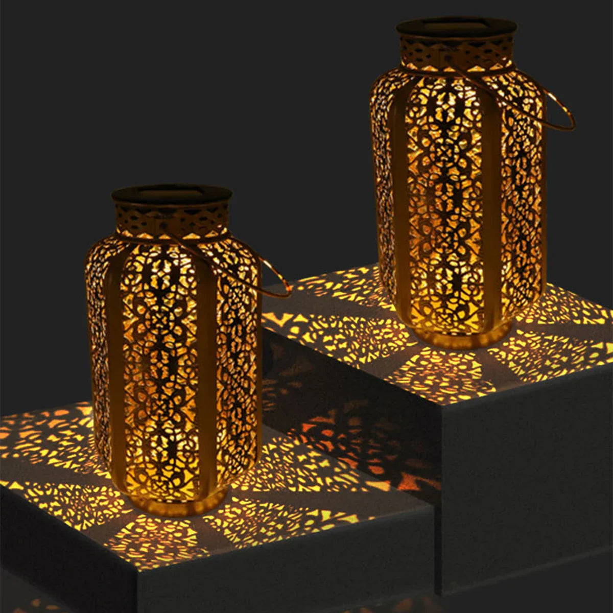 Solar Lantern Iron 23.5 cm (9.3") Copper Garden Patio Moroccan Outdoor Light Decorative Hanging Lighting | Thomler