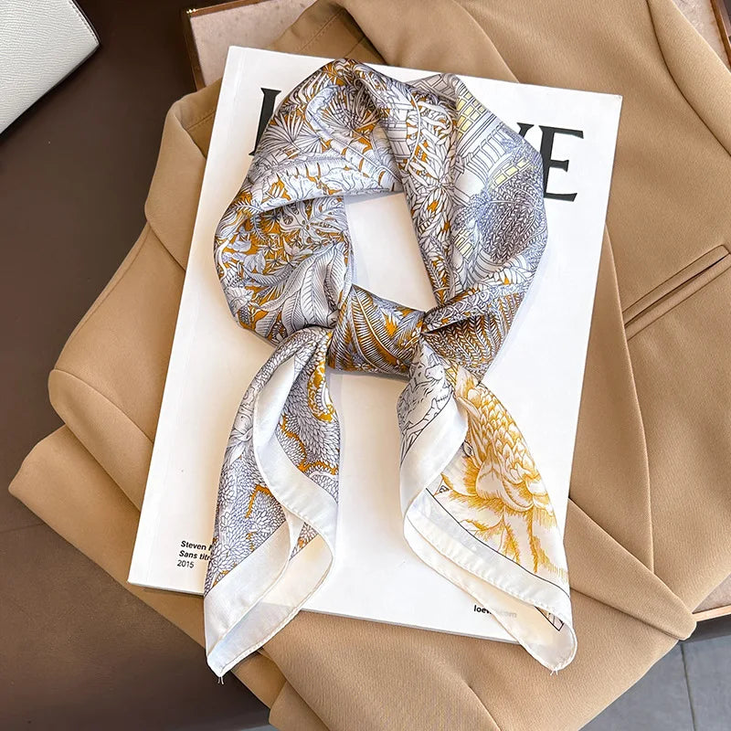 Printed Satin Square Neckerchief for Women 27.5×27.5 in Versatile Head Wrap Neck Tie Hair Ribbon Fashion Accessory | Thomler
