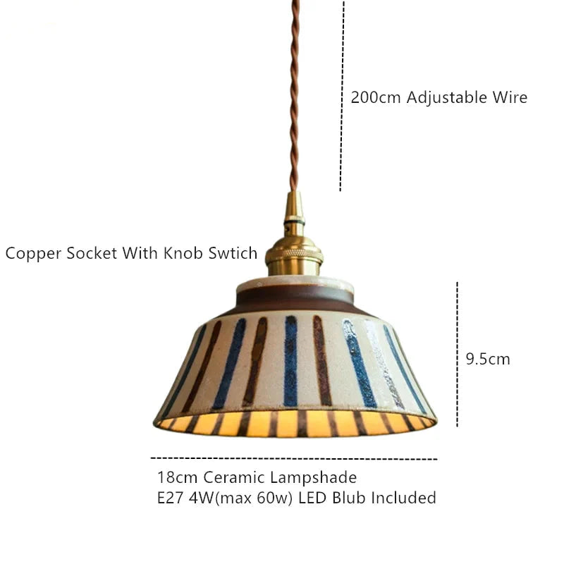 Ceramic Hanging Light Fixture with Unique Floral Designs for Kitchen, Dining Room, Cafe | Artisan Crafted Copper Hardware Pendant Lamp | Thomler