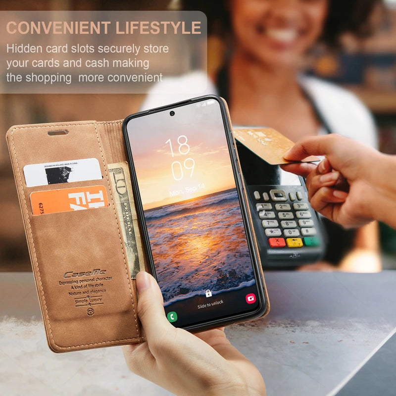 Magnetic Folio Wallet Case for Samsung Galaxy – Faux Leather Flip Cover with Card Slots & Kickstand for S26 S25 S24 S23 S22 S21 A56 A55 | Thomler