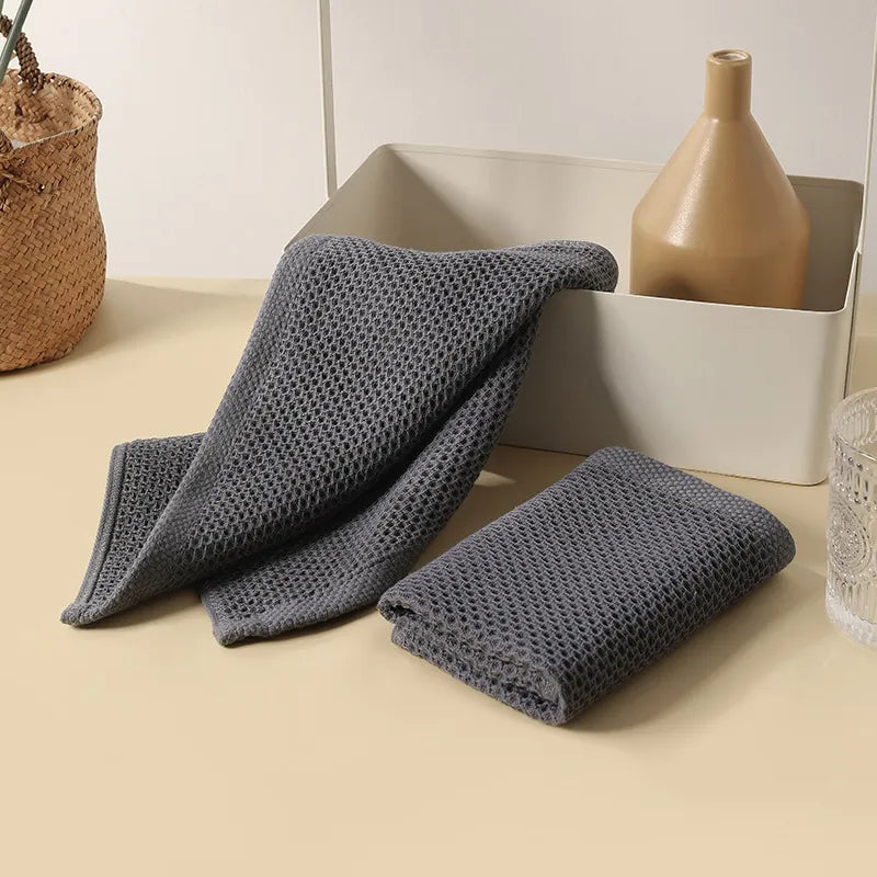 Towel Set Cotton Honeycomb 6 Piece Neutral Kitchen Bathroom Quick Dry Hand Dish Cleaning Cloths | Thomler