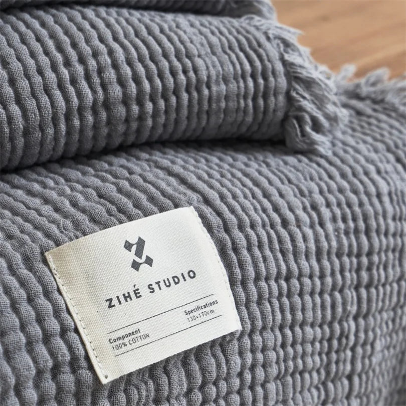 Premium Cotton Muslin Throw Blanket with Tassels – 6-Layer Gauze Weave for Couch, Bed, Office Naps & Decor | Thomler