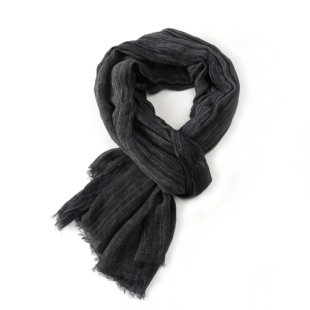 Cotton Linen Striped Scarf for Men – Lightweight Neck Wrap with Tassels for Fall & Winter | Thomler