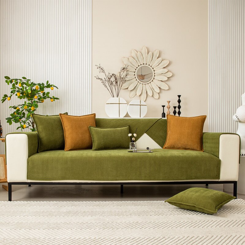 Chenille Couch Cover with Non-Slip Grip | Stays Put on Sofa, Loveseat, Sectional | Soft Throw for Living Room Furniture Protection | Thomler