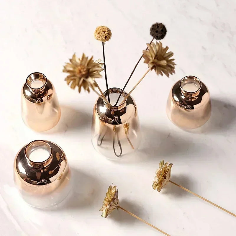 Vase Glass 4 in Rose Gold Decorative Centerpiece Floral Arrangement Home Decor | Thomler