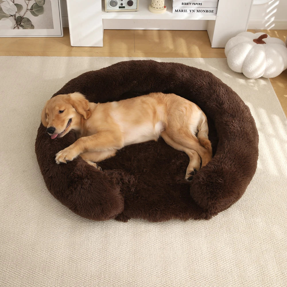 Round Semi-Open Pet Bed with Plush Cushion & Non-Slip Base – Machine Washable Cover – 4 Sizes | Thomler
