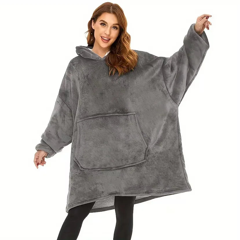 Oversized Wearable Blanket Hoodie with Kangaroo Pocket – Plush Reversible Throw Sweatshirt for Lounging, Couch, Bed & TV | Thomler