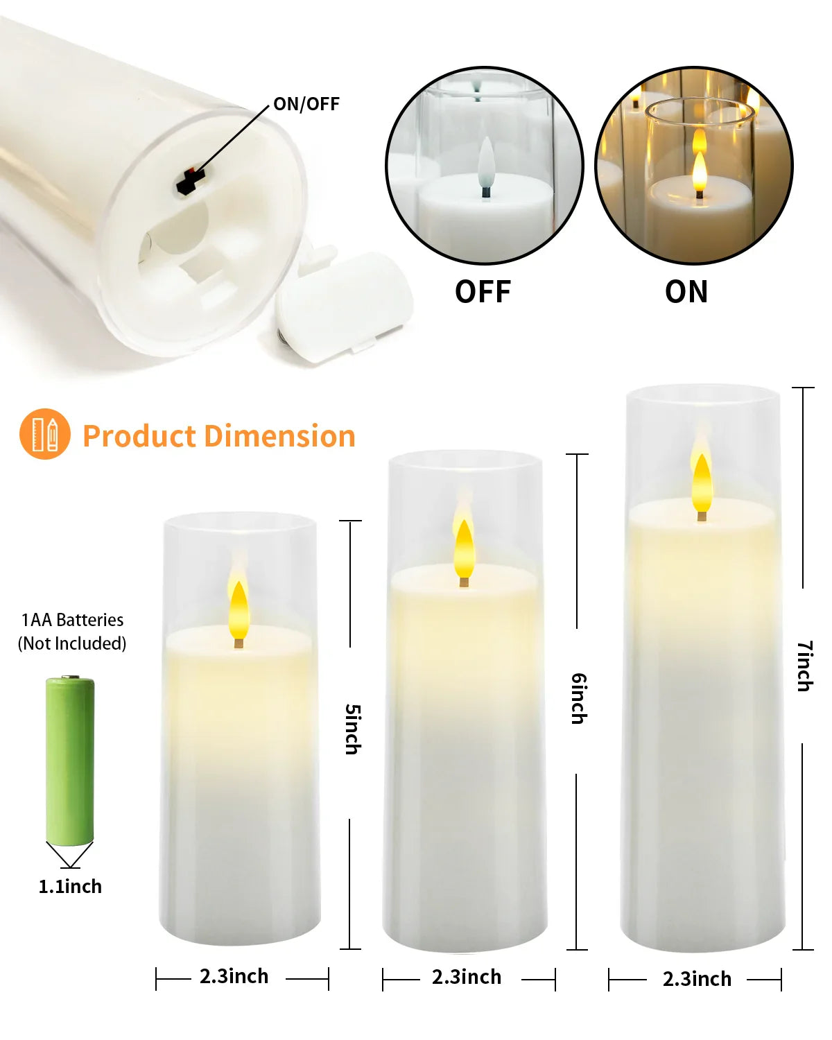 Flameless Candle Acrylic 9 in 9-Piece Set LED Remote Controlled Home Decor Ambient Lighting | Thomler