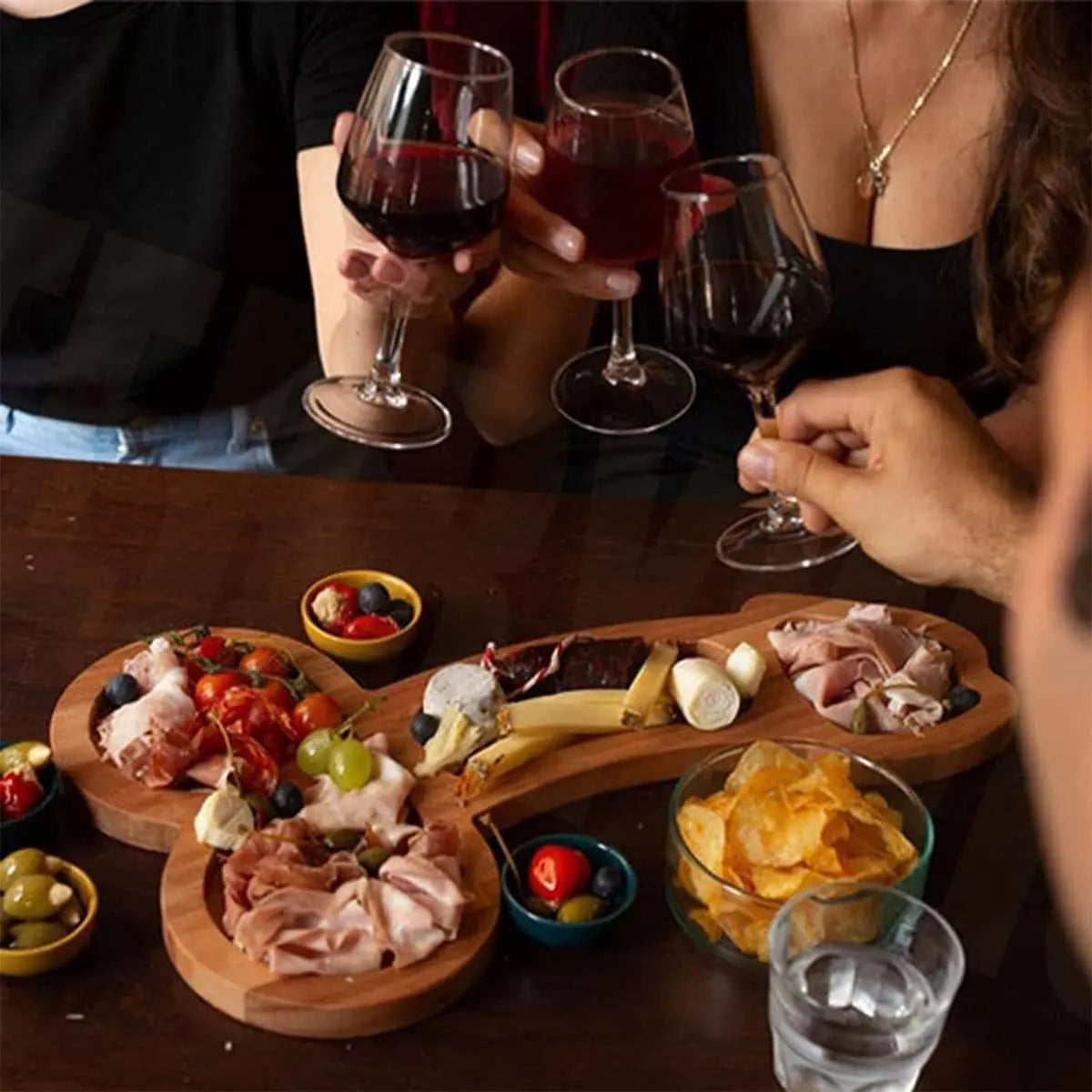 Wooden Charcuterie Board with Compartments for Cheese Snacks Appetizers Entertaining Party Platter Dark Wood Serving Tray for Game Night | Thomler