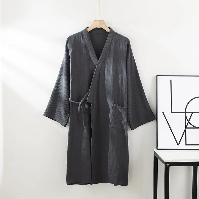 Lightweight Cotton Kimono Robe for Men & Women – Unisex Waffle Weave Spa Wrap Loungewear Bathrobe | Thomler
