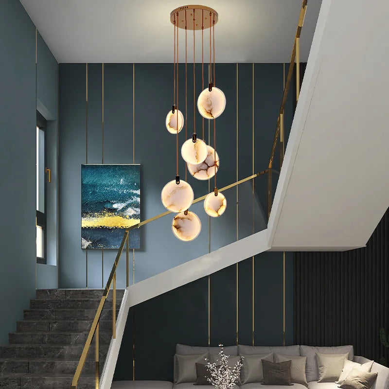 Spiral Alabaster Disc Pendant Chandelier with LED – Rotating Multi-Tier Statement Light for High Ceilings, Foyers & Staircases | Thomler