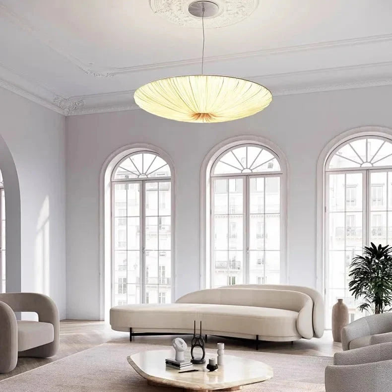 Pleated Pendant Light with Sculptural Fabric Shade – Modern Dining Room Chandelier for Minimalist Interiors | Thomler