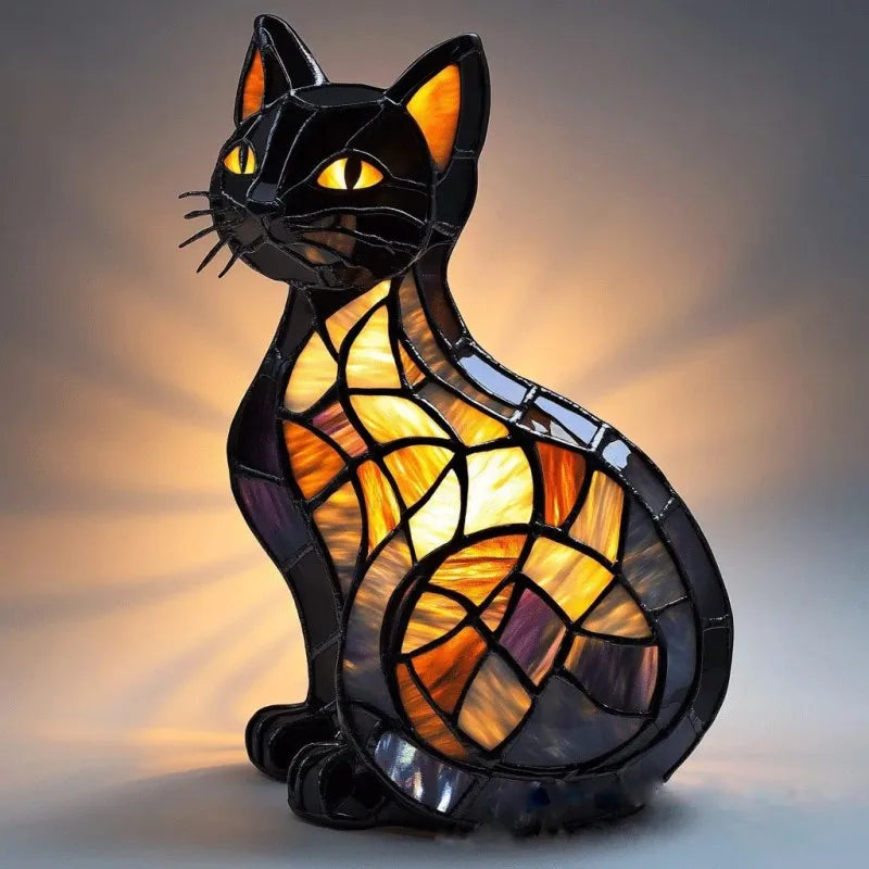 Solar Cat Statue Garden Light with Glowing Eyes for Outdoor Patio Decor | Metal Silhouette Yard Art LED Accent Lamp for Walkways, Porches | Thomler