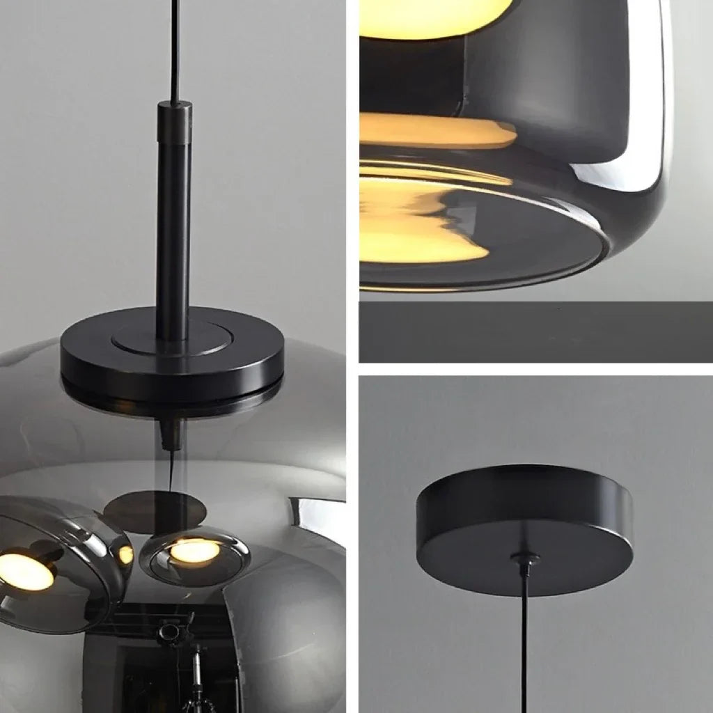 Glass Globe Hanging Fixture Adjustable Ceiling Light for Kitchen Island Dining Room Living Space | Amber Clear Gray in 6 10 or 14 Inch Diame | Thomler