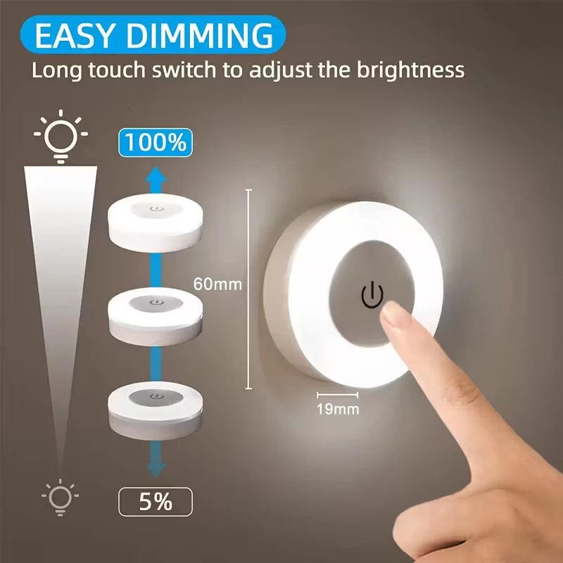 Rechargeable LED Night Light with Touch Control & Magnetic Base – Compact Round Glow for Hallways, Closets & Bedrooms | Thomler