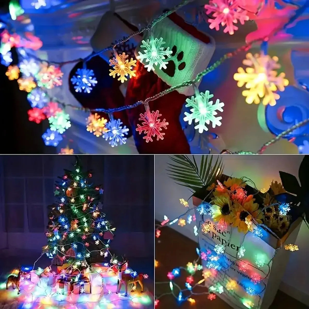 Battery-Powered Snowflake String Lights – Indoor & Outdoor LED Fairy Lights for Holiday Decor, Garden, Living Room – Winter Christmas | Thomler
