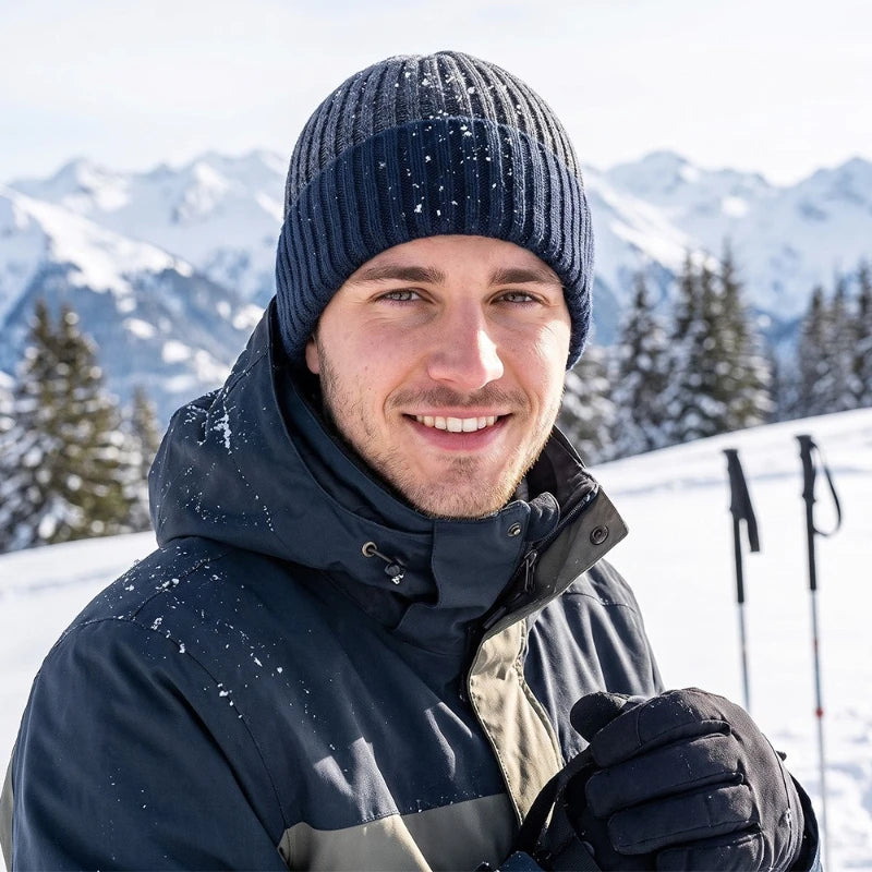 Men's Thermal Knit Winter Beanie with Fleece Lining – Ribbed Cuff Hat for Everyday Cold-Weather Comfort | Thomler