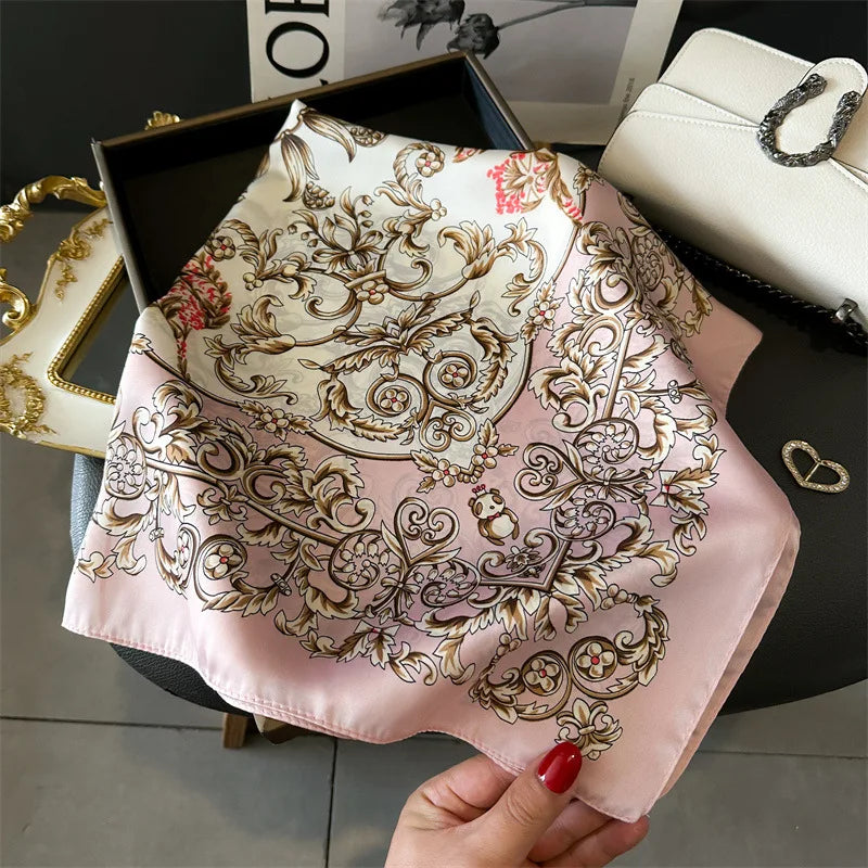 Printed Satin Square Neckerchief for Women 27.5×27.5 in Versatile Head Wrap Neck Tie Hair Ribbon Fashion Accessory | Thomler