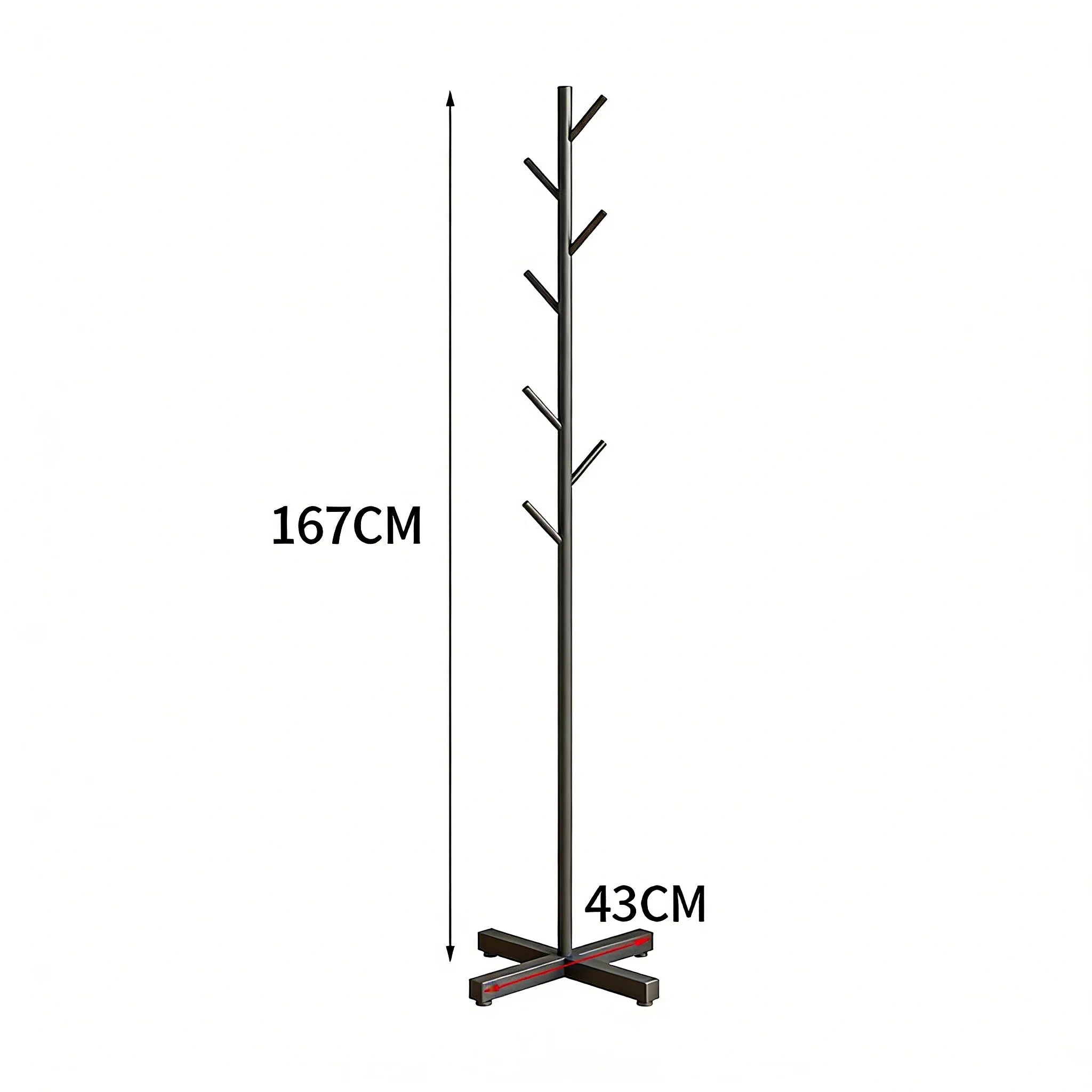 Coat Rack Metal 167.0 cm Black Freestanding Hallway Bedroom Clothes Stand Storage Organiser With 8 Hooks | Thomler