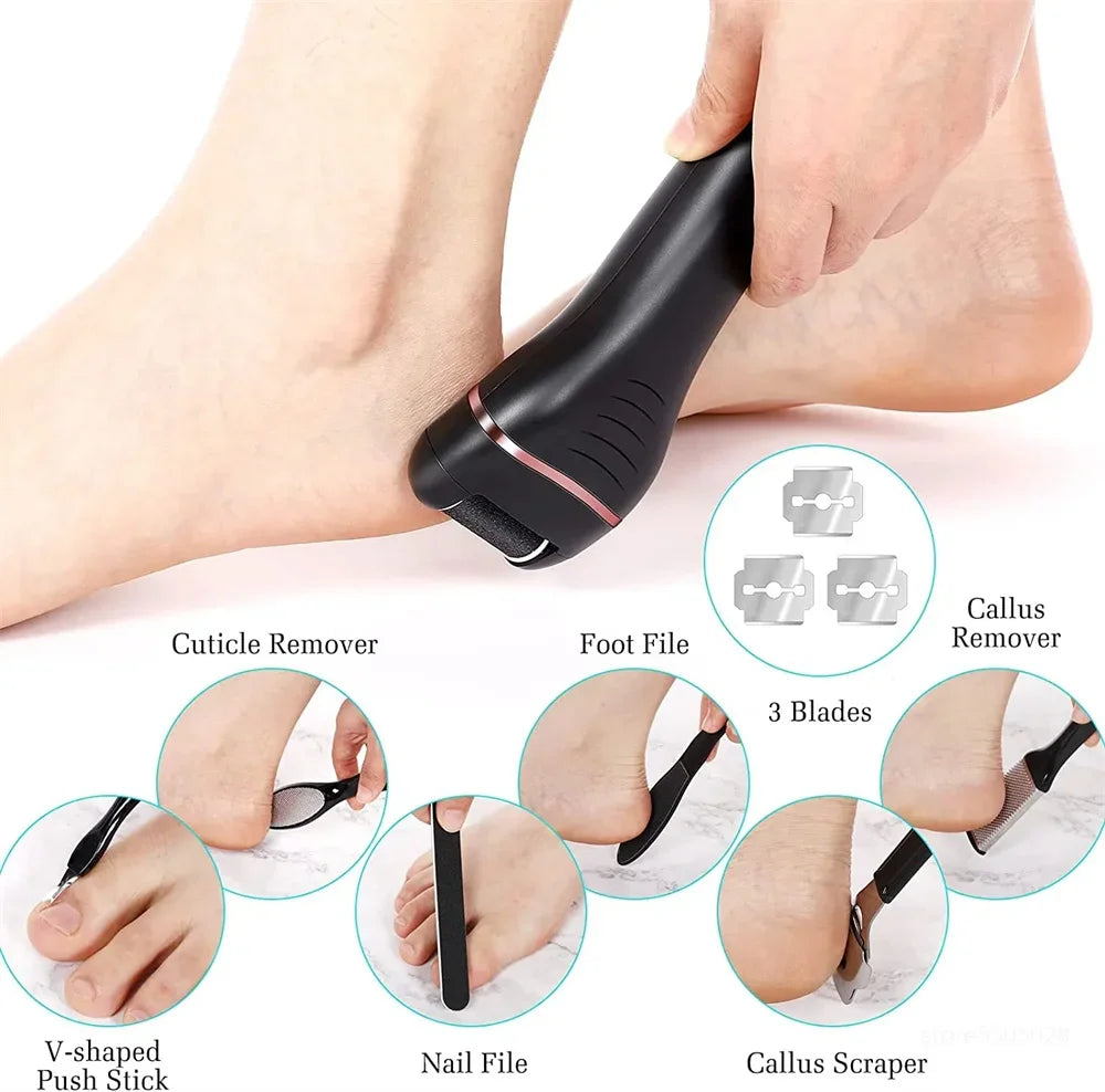 Rechargeable Electric Foot File with LCD Display & LED Light – 3 Roller Heads for Smooth, Callus-Free Feet | Thomler