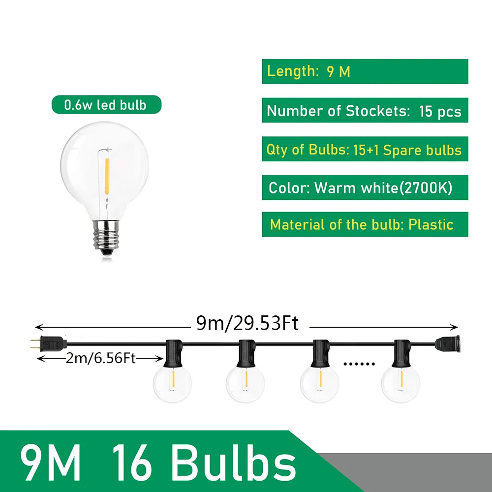 Outdoor Globe String Lights LED Warm White Festoon for Patio Garden Wedding Party Backyard Decorative Lighting | Thomler