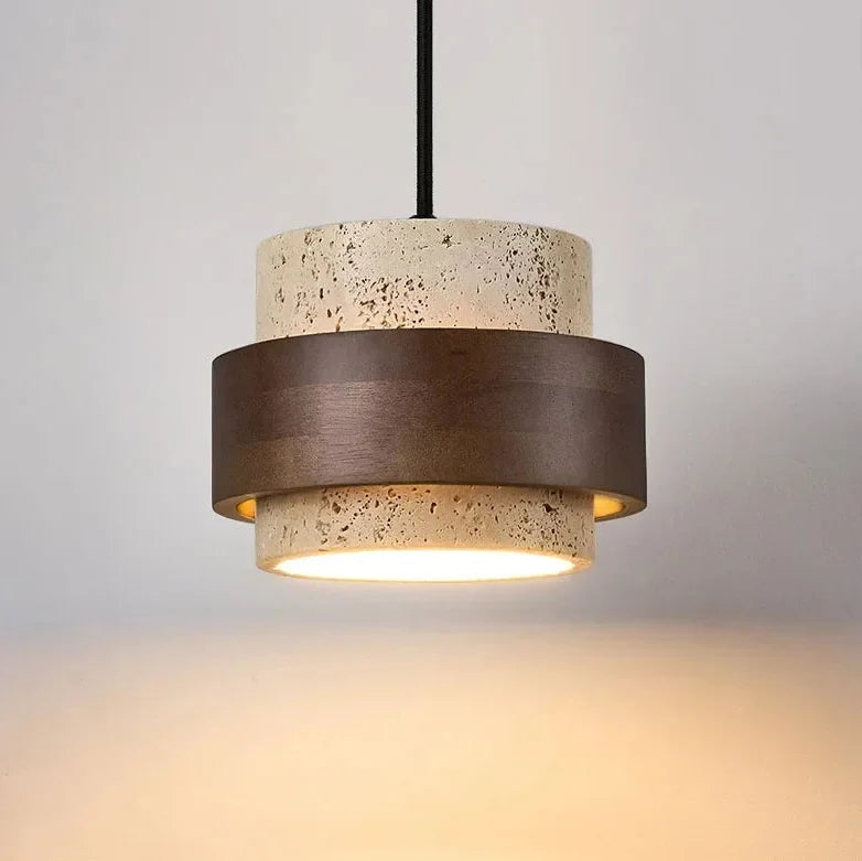 Natural Stone Ceiling Fixture with Adjustable Cord & Walnut Accents for Dining Room Kitchen Island Bar | Thomler