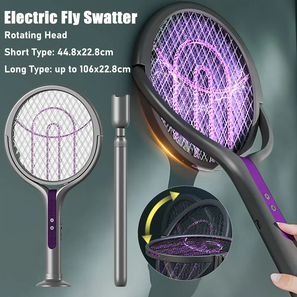 Telescoping Electric Bug Zapper with LED Camping Light & Rotating Head – 2-in-1 Rechargeable Insect Swatter for Indoor & Outdoor Use | Thomler