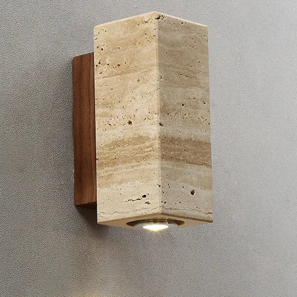 Natural Stone Sconce with Wooden Accent – Modern Wall Fixture for Bedrooms & Hallways | Thomler