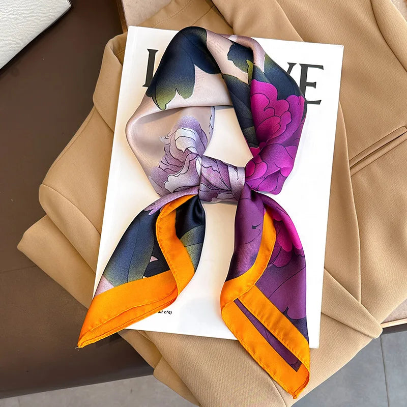 Printed Satin Square Neckerchief for Women 27.5×27.5 in Versatile Head Wrap Neck Tie Hair Ribbon Fashion Accessory | Thomler