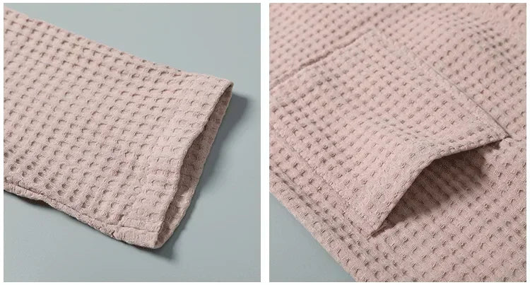 Lightweight Cotton Waffle Weave Bathrobe for Women – Mid-Calf Length Spa Robe with Long Sleeves for Spring & Summer | Thomler