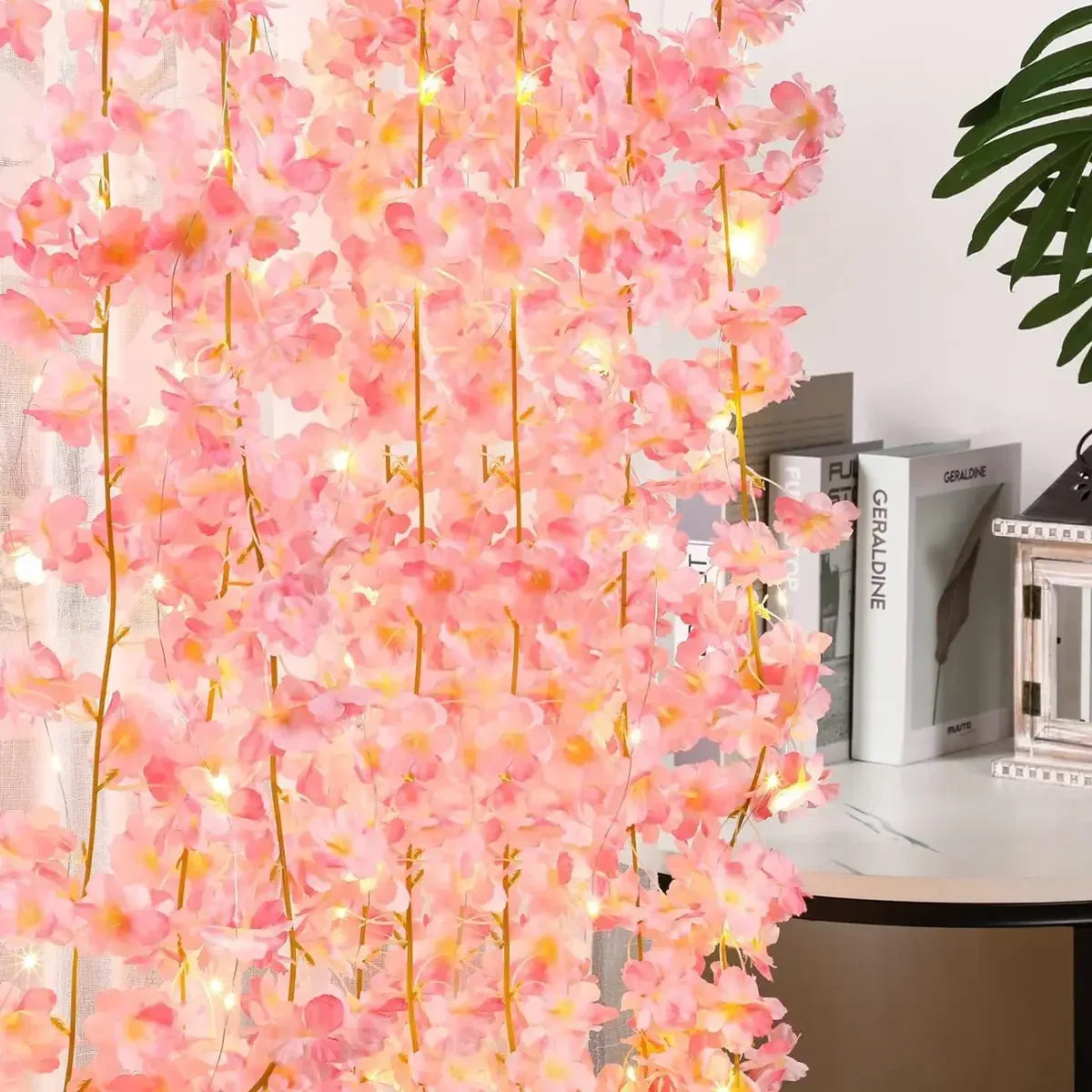 Artificial Flower LED Vine Lights 20 Pink Blooms on 79 in Battery Strand for Bedroom Wedding Party Event Fairy Garden Accent Indoor String | Thomler