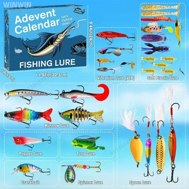Fishing Lure Advent Calendar 24 Days – Tackle Gift Set for Bass & Trout Anglers Christmas Countdown 2025 | Thomler
