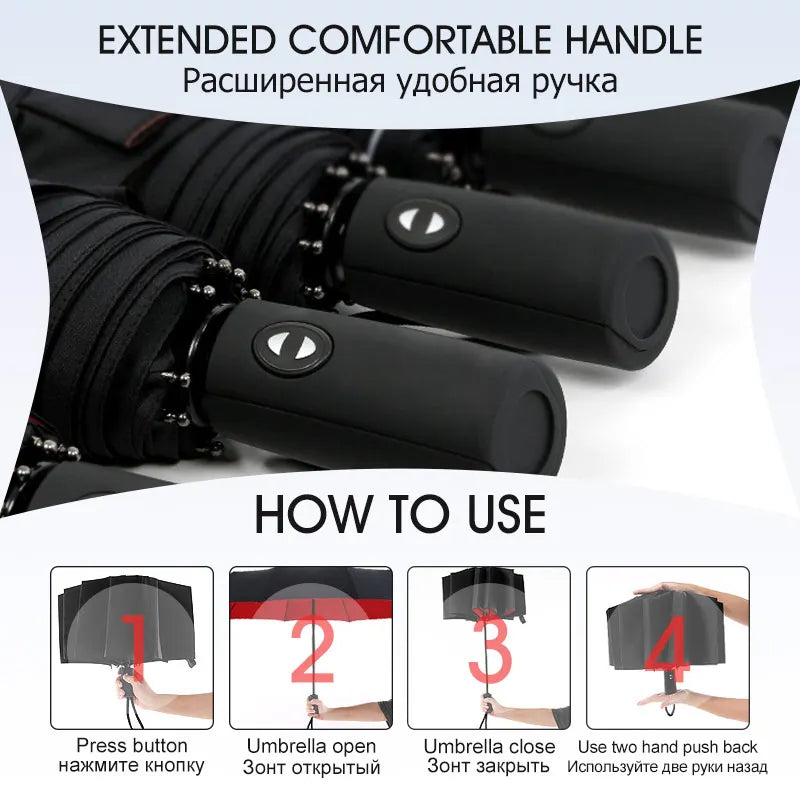 Compact Auto Open/Close Travel Umbrella with Reinforced Canopy – Rain & Wind Protection for Everyday Commuting, Beach Outings, Daily Errands | Thomler
