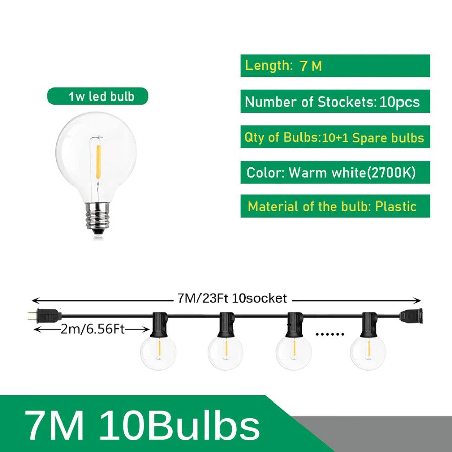Globe String Lights Outdoor Weatherproof LED – 30 ft to 85 ft Warm Glow for Patio Deck Backyard Wedding & Party Decor | Thomler