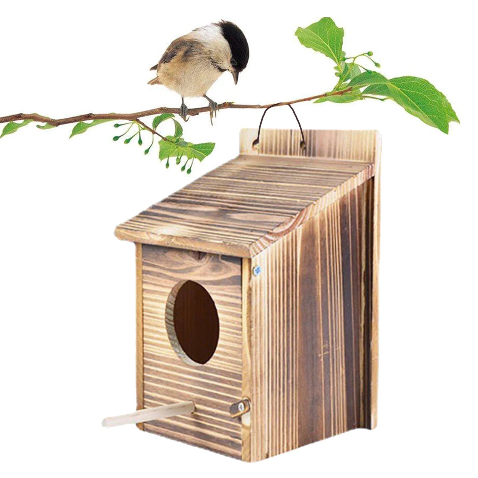 Birdhouse Natural Wood 22.0 cm Outdoor Garden Nesting Box Hanging Bird Shelter With Cleaning Door | Thomler