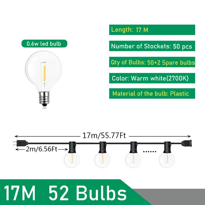Outdoor Globe String Lights LED Warm White Festoon for Patio Garden Wedding Party Backyard Decorative Lighting | Thomler