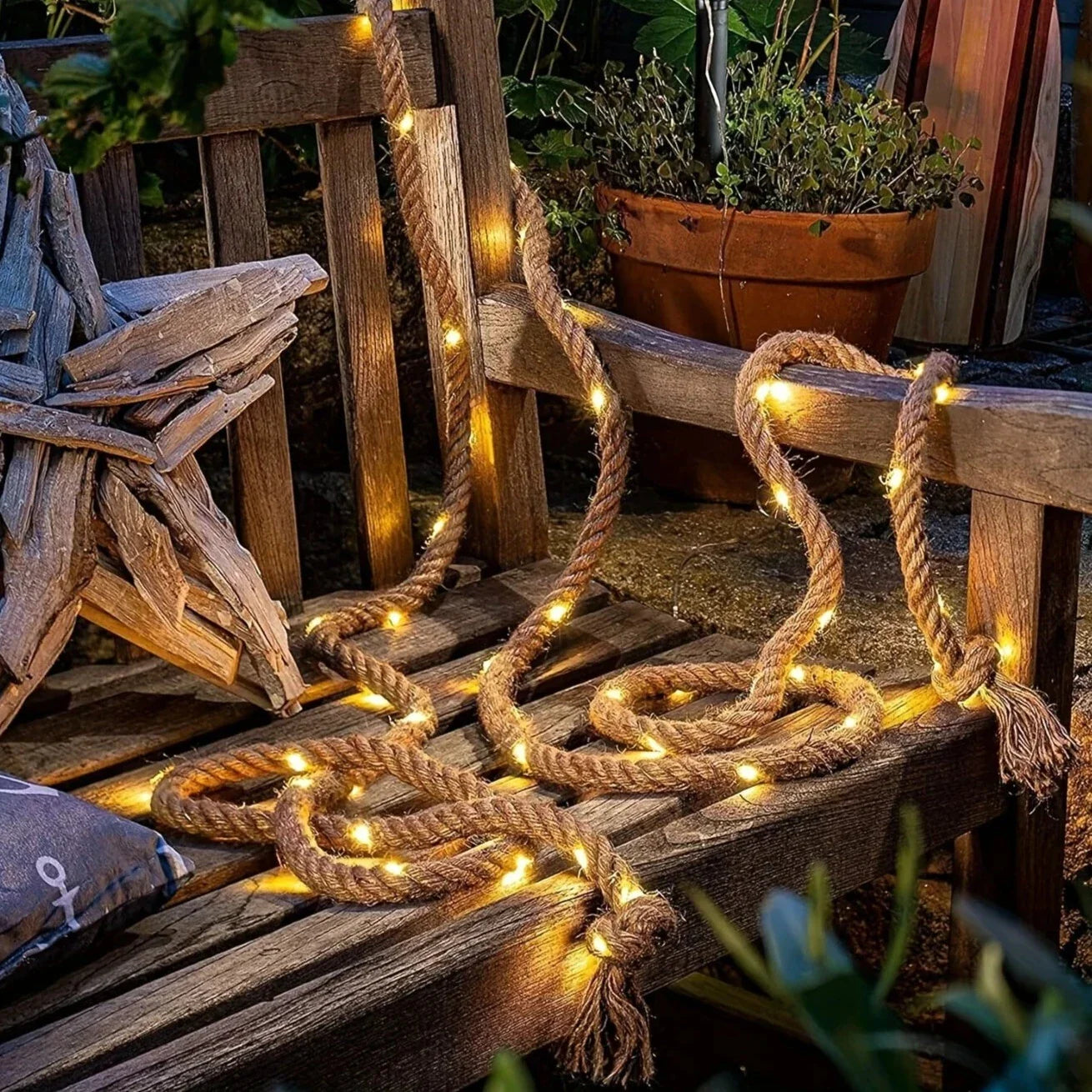Outdoor Rope Light Hemp 16.4 ft Solar Powered 8 Colors Garden Patio Decoration | Thomler