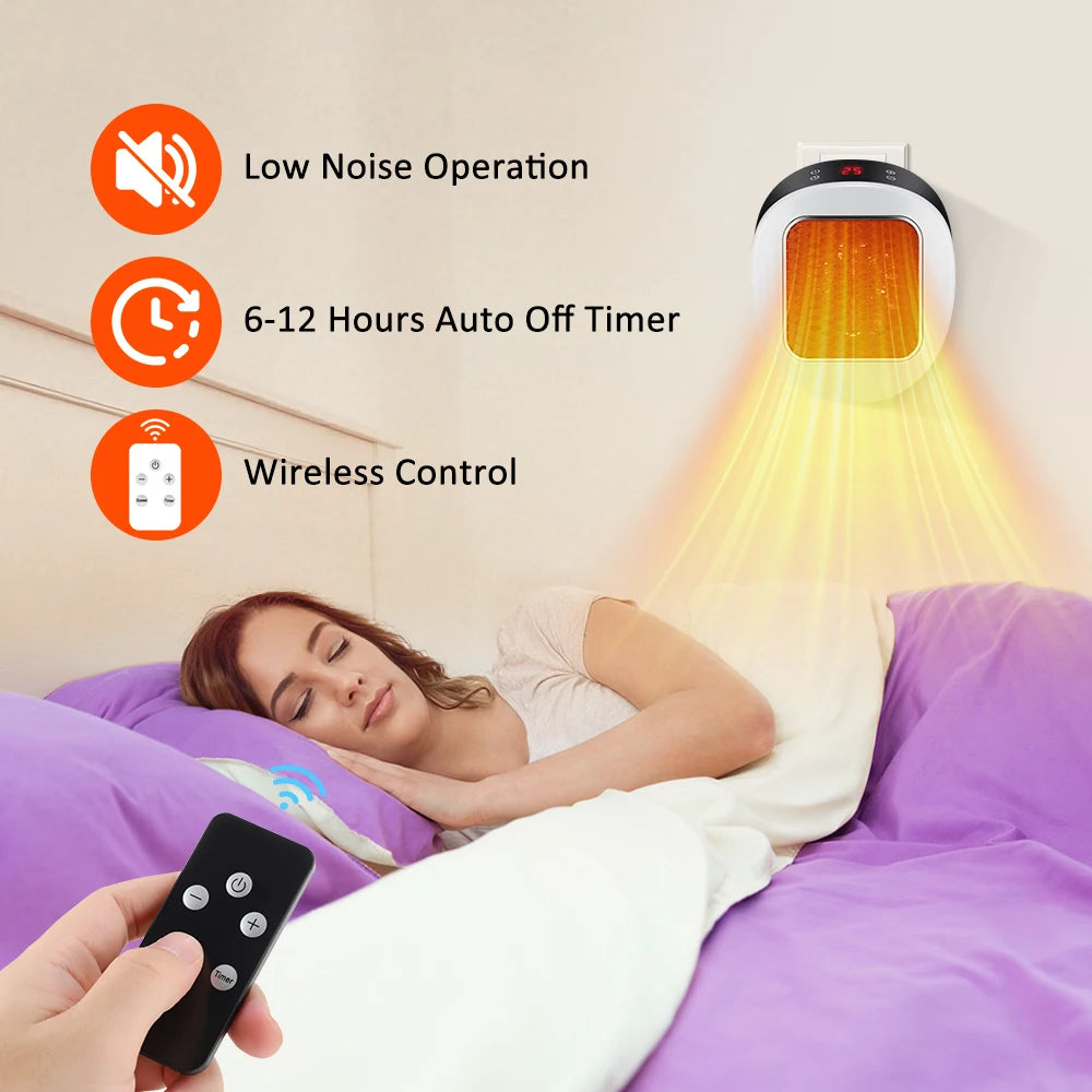 Compact Plug-In Wall Heater with Remote Control, Digital Thermostat & Timer for Bedroom Office RV | Thomler