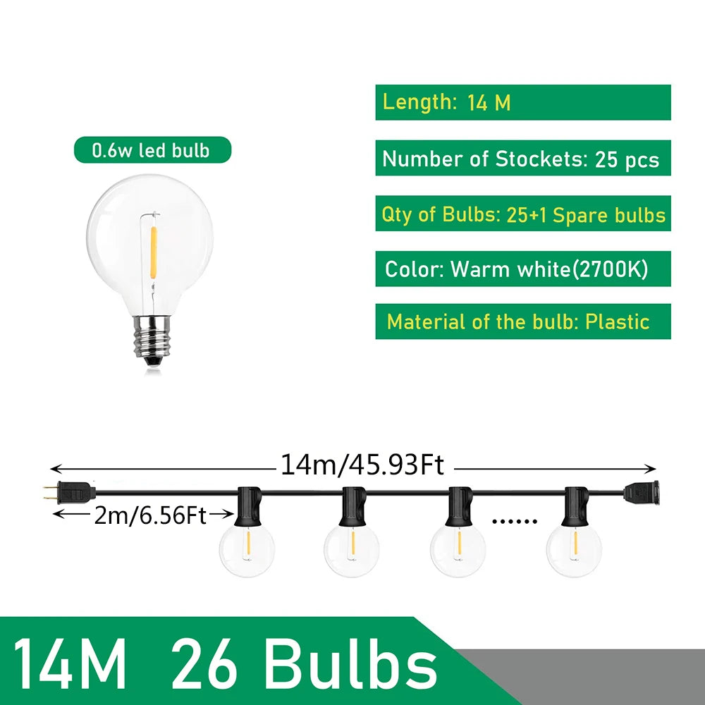 Outdoor Globe String Lights LED Warm White Festoon for Patio Garden Wedding Party Backyard Decorative Lighting | Thomler