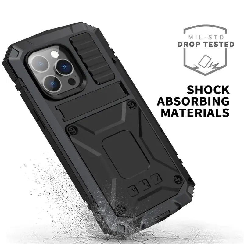 Heavy-Duty Metal Phone Case for iPhone 14, 13, 12, 11 – Full-Edge Protection with Raised Camera Guard & Tactile Grip | Thomler