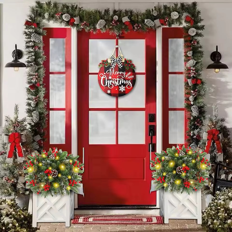 Illuminated Christmas Wreath with Stand for Planters & Holiday Display – 50 LED Lights & Timer | Thomler