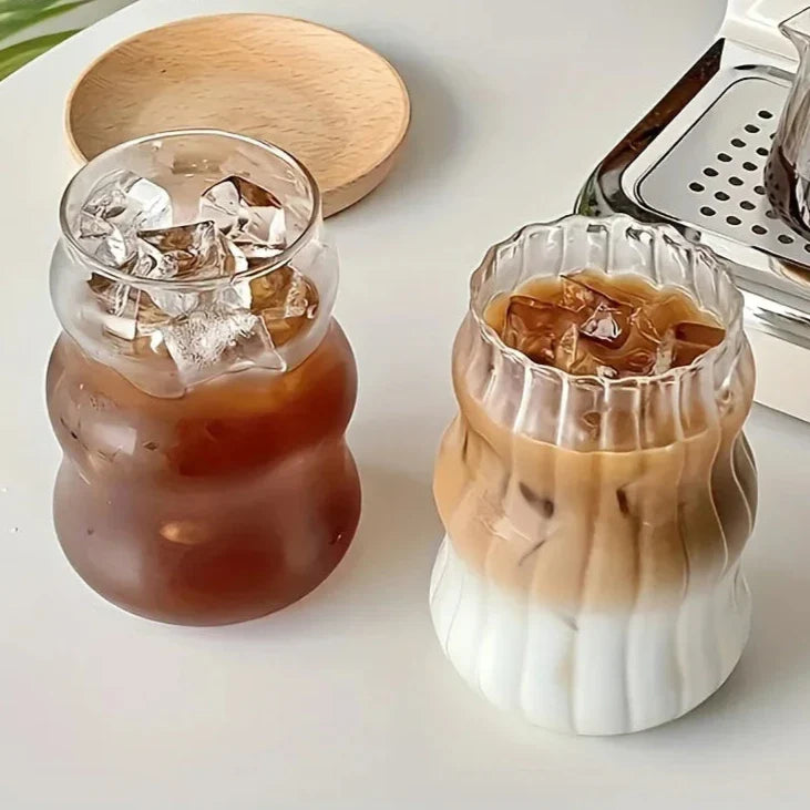 Tumbler Glass Heat Resistant 5 in Ribbed 4-Piece Set Hot Cold Drinks Kitchen Barware | Thomler