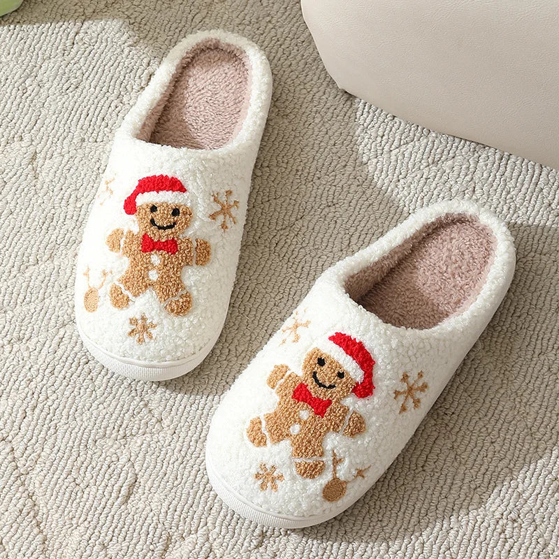 Plush Gingerbread House Slippers for Women & Men – Cozy Indoor Slides with Non-Slip Sole for Bedroom & Holiday Lounging | Thomler