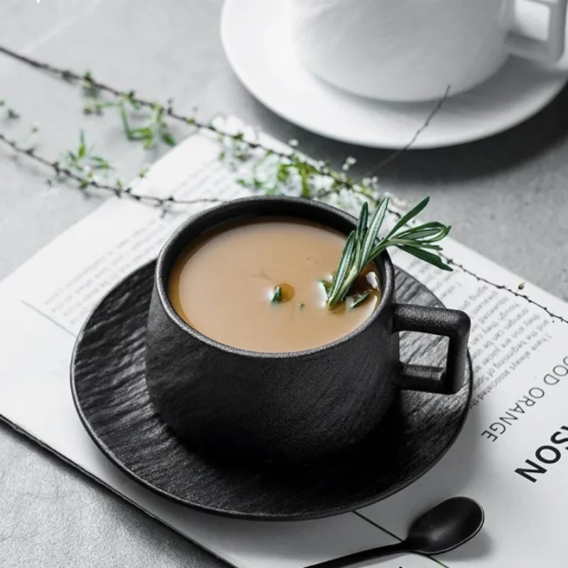 Ceramic Coffee Mug With Saucer 4 in 6 in Everyday Use Drinking Set Stylish Minimalist Design | Thomler